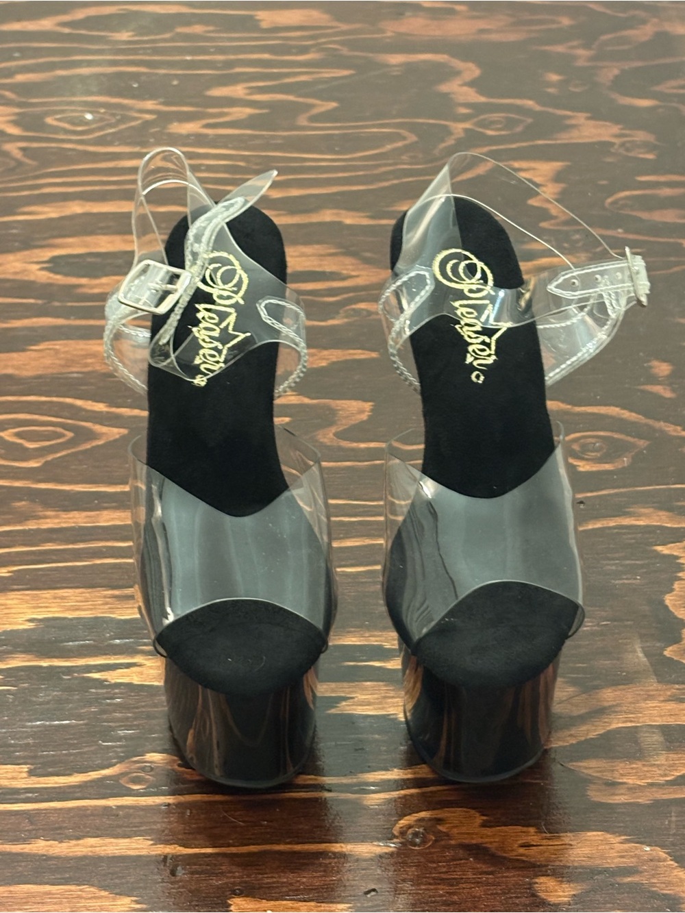 Pleaser Clear Strap 7” Platform Sandals - Black